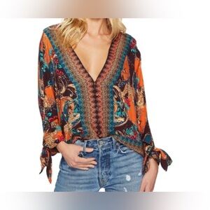 Free People Colorful Animal Print Blouse
